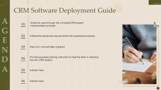 Agenda Crm Software Deployment Guide Ppt Slides Background Images
