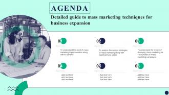 Agenda Detailed Guide To Mass Marketing Techniques For Business Expansion MKT SS V