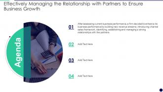 Agenda Effectively Managing The Relationship With Partners To Ensure Business Growth