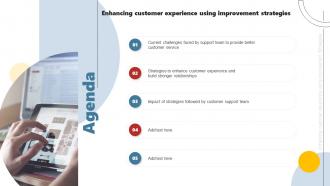 Agenda Enhancing Customer Experience Using Improvement Strategies Ppt File Microsoft