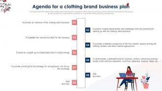 Agenda For A Clothing Brand Business Plan Ppt Ideas Infographic Template BP SS
