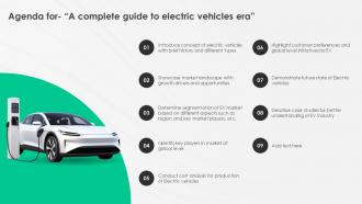 Agenda For A Complete Guide To Electric Vehicles Era Ppt Ideas Background Images