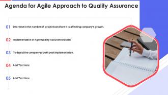 Agenda For Agile Approach To Quality Assurance Ppt Powerpoint Topics Slide