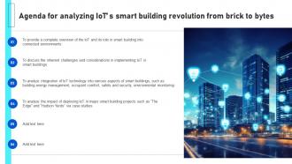 Agenda For Analyzing IoTs Smart Building Revolution From Brick To Bytes IoT SS