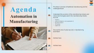 Agenda For Automation In Manufacturing IT Ppt Powerpoint Presentation Show File Formats