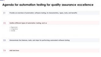 Agenda For Automation Testing For Quality Assurance Excellence