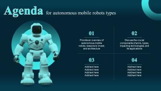 Agenda For Autonomous Mobile Robots Types Ppt Slides Background Images