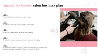 Agenda For Beauty Salon Business Plan Ppt Icon Design Inspiration BP SS