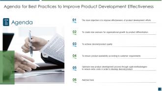 Agenda for best practices to improve product development effectiveness