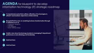 Agenda For Blueprint To Develop Information Technology It Strategic Roadmap Strategy Ss