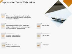 Agenda for brand extension ppt powerpoint gallery styles