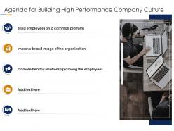 Agenda for building high performance company culture building high performance company culture
