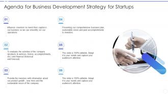 Agenda for business development strategy for startups ppt slides model