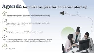 Agenda For Business Plan For Homecare Startup Ppt Icon Slide Portrait BP SS