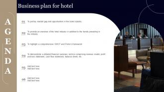Agenda For Business Plan For Hotel Ppt Ideas Background Images BP SS