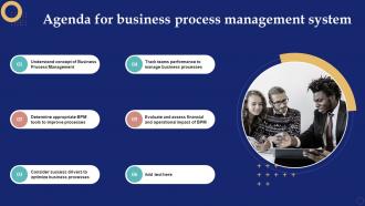 Agenda For Business Process Management System Ppt Slides Background Images