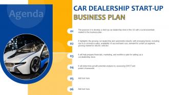 Agenda For Car Dealership Start Up Business Plan Ppt Ideas Background Images BP SS