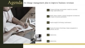 Agenda For Change Management Plan To Improve Business Revenues Ppt File Slideshow