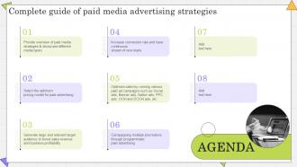 Agenda For Complete Guide Of Paid Media Advertising Strategies Ppt Styles Format