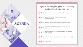 Agenda For Complete Guide To Community Health Outreach Strategic Plan