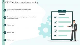 Agenda For Compliance Testing Ppt Slides Background Images