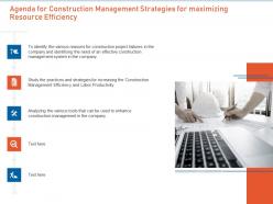 Agenda for construction management strategies for maximizing resource efficiency ppt graphics