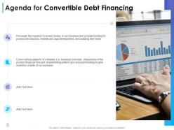 Agenda for convertible debt financing ppt demonstration