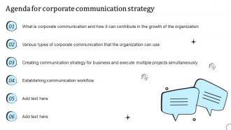 Agenda For Corporate Communication Strategy Ppt Icons
