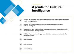 Agenda for cultural intelligence enhance m547 ppt powerpoint presentation portfolio tips