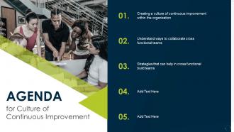 Agenda For Culture Of Continuous Improvement Ppt Show Example Introduction