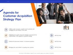 Agenda for customer acquisition strategy plan ppt presentation icon guide