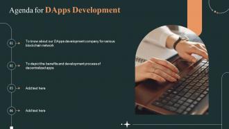 Agenda For Dapps Development Ppt Inspiration Graphics Download