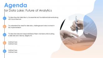 Agenda For Data Lake Future Of Analytics Ppt Mockup