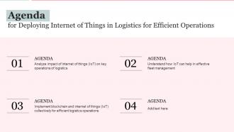 Agenda For Deploying Internet Of Things In Logistics For Efficient Operations