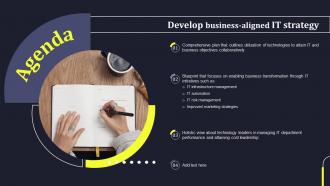 Agenda For Develop Business Aligned IT Strategy Ppt Slides Background Designs