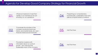 Agenda for develop good company strategy for financial growth