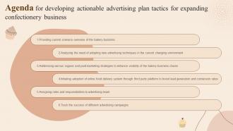 Agenda For Developing Actionable Advertising Plan Tactics For Expanding Confectionery MKT SS V
