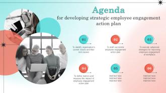 Agenda For Developing Strategic Employee Engagement Action Plan Ppt Icon Design Templates