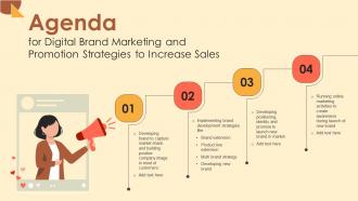 Agenda For Digital Brand Marketing And Promotion Strategies To Increase Sales MKT SS V