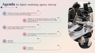 Agenda For Digital Marketing Agency Start Up Ppt Icon Slide Portrait BP SS