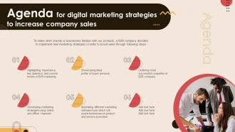 Agenda For Digital Marketing Strategies To Increase Company Sales MKT SS V