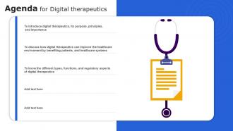 Agenda For Digital Therapeutics Ppt Powerpoint Presentation Infographics Guidelines