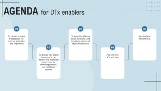 AGENDA For DTx Enablers Ppt Powerpoint Presentation File Deck