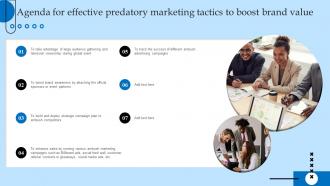 Agenda For Effective Predatory Marketing Tactics To Boost Brand Value MKT SS V