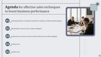 Agenda For Effective Sales Techniques To Boost Business Performance MKT SS V