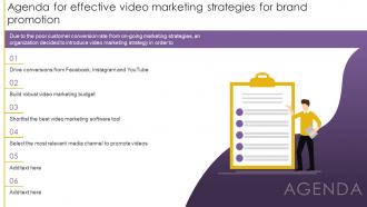 Agenda For Effective Video Marketing Strategies For Brand Promotion