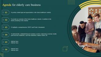 Agenda For Elderly Care Business Ppt Ideas Background Image BP SS