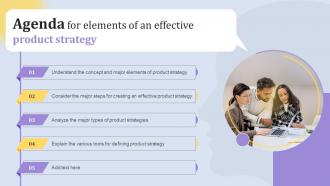 Agenda For Elements Of An Effective Product Strategy SS V