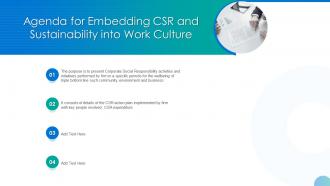 Agenda for embedding csr and sustainability into work culture