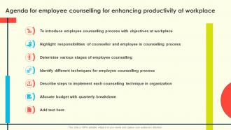Agenda For Employee Counselling For Enhancing Productivity At Workplace